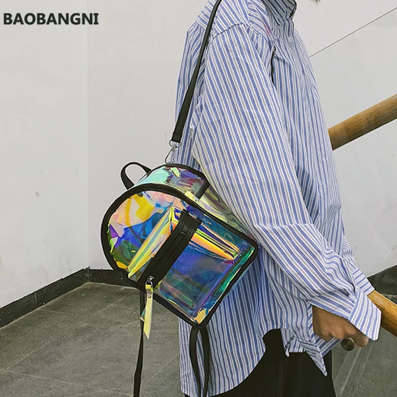 Women's European Style Laser Backpack Transparent Beach Bag