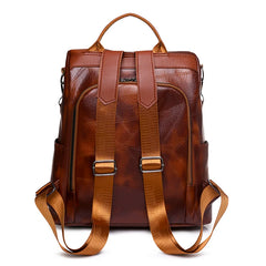 Vintage Leather Backpack For Girls High School Leisure Shoulder Bag
