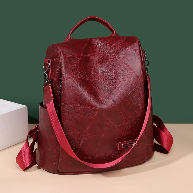 Vintage Leather Backpack School Bag Girls