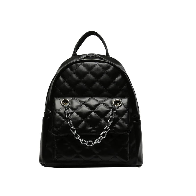 Women's Backpack Diamond Chain Casual Soft Leather Travel Backpack