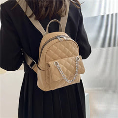 Women's Backpack Diamond Chain Casual Soft Leather Travel Backpack