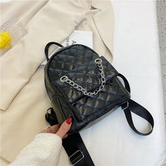 Women's Backpack Diamond Chain Casual Soft Leather Travel Backpack