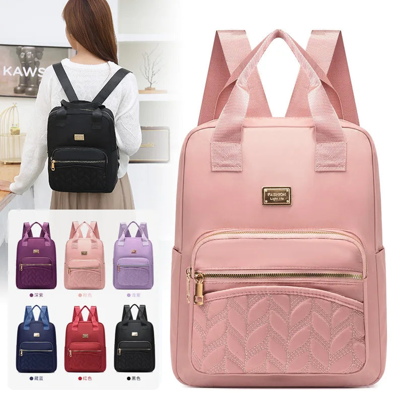 Women's Solid Travel Backpack Nylon Schoolbag for Women