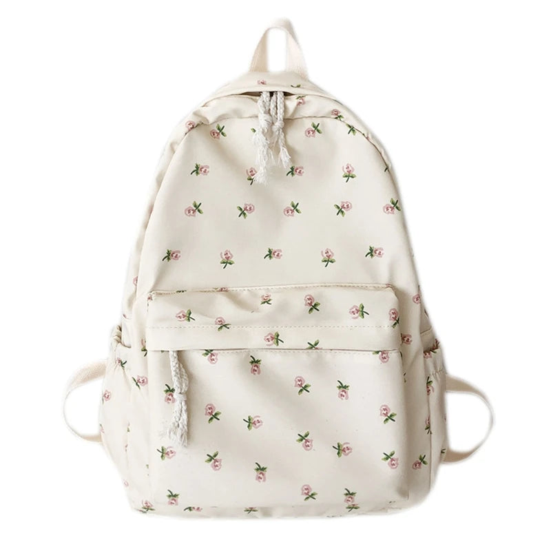 Women's Backpack Nylon Travel Bookbag Purse Floral Print Medium School Bag