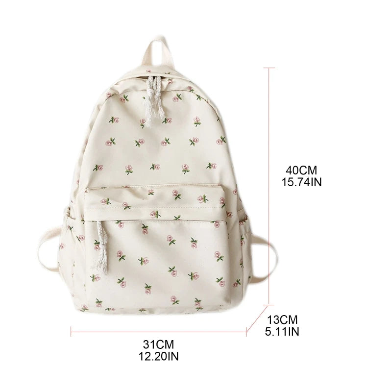 Women's Backpack Nylon Travel Bookbag Purse Floral Print Medium School Bag