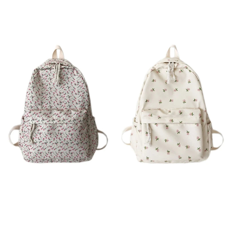 Women's Backpack Nylon Travel Bookbag Purse Floral Print Medium School Bag