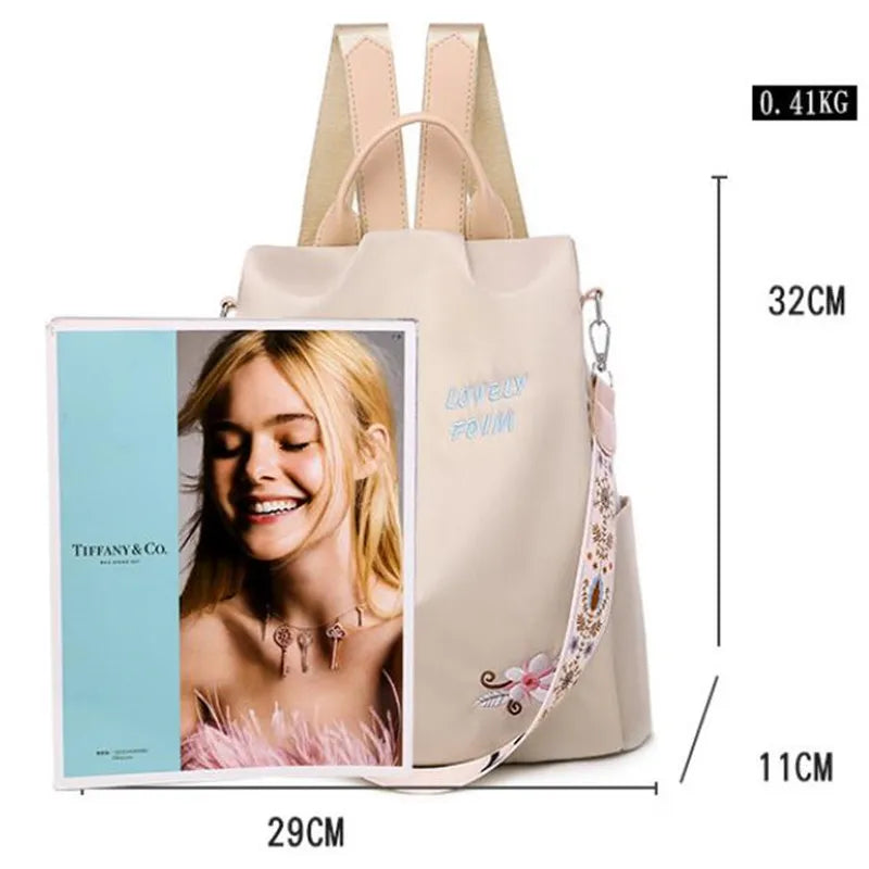 Women's Backpack Ethnic Style Embroidered Water Repellent Leisure Bag