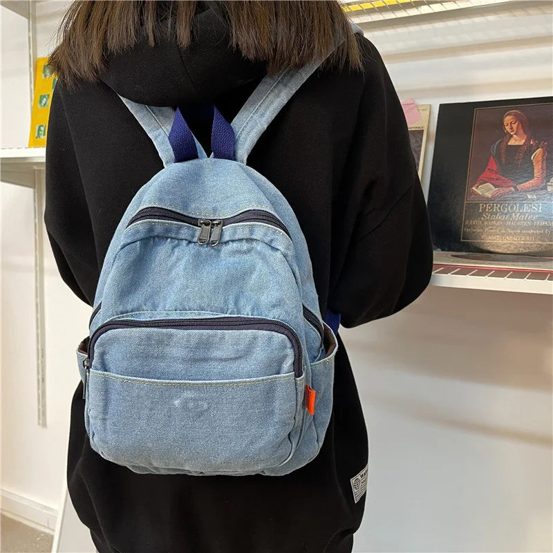 Small Denim Backpack for Teen Girls School Rucksack
