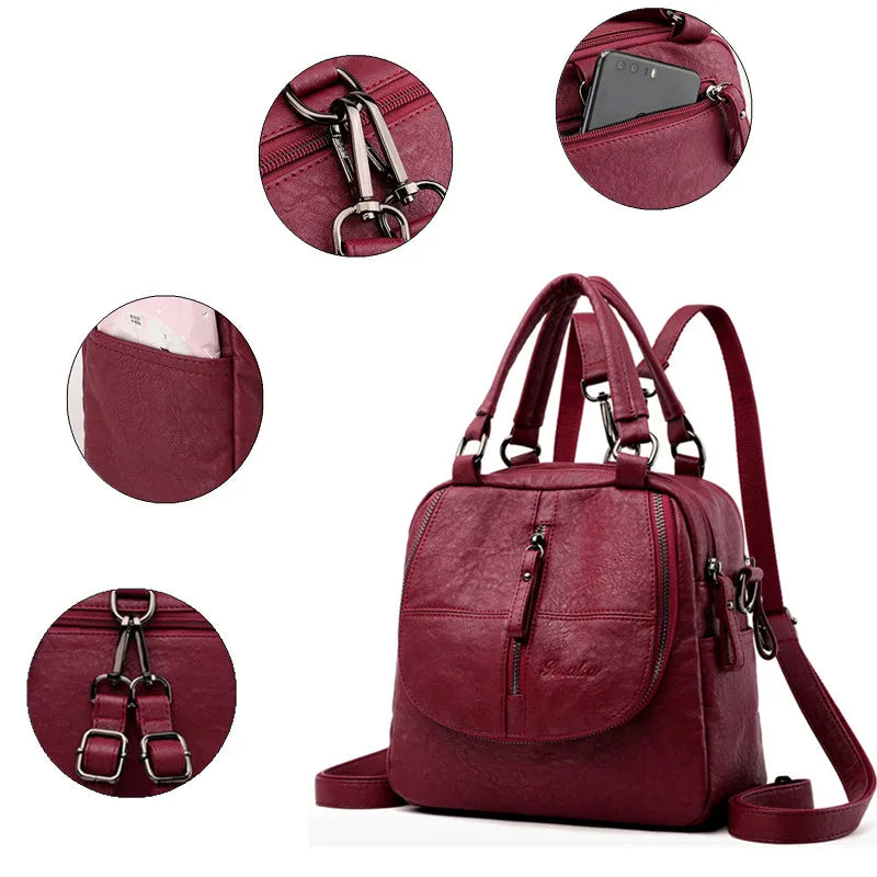 Women's Small Retro Backpack Multifunctional Shoulder Bag Female Travel Handbag
