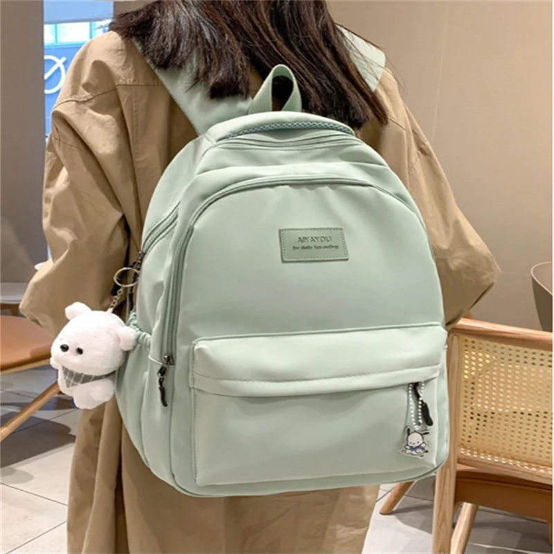 Women's Solid Backpack Casual Travel Bag High Schoolbag for Teenage Girl