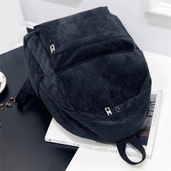 Corduroy School Backpack for Girls Casual Rucksack Mochila