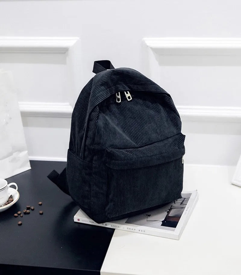 Corduroy Women School Backpack Pure Women Backpack Girl School Bag