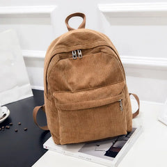 Corduroy Women School Backpack Pure Women Backpack Girl School Bag