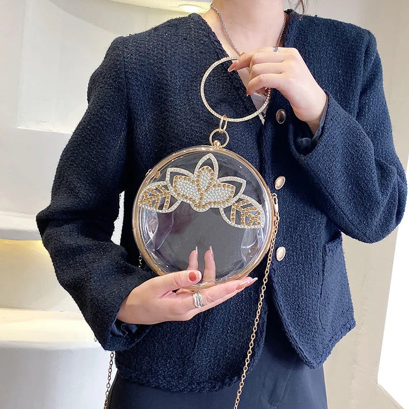 Acrylic Evening Bag Rhinestone Flowers Chain Messenger Women's Bag