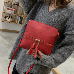 Women's Cross Body Zipper Bag with Tassels