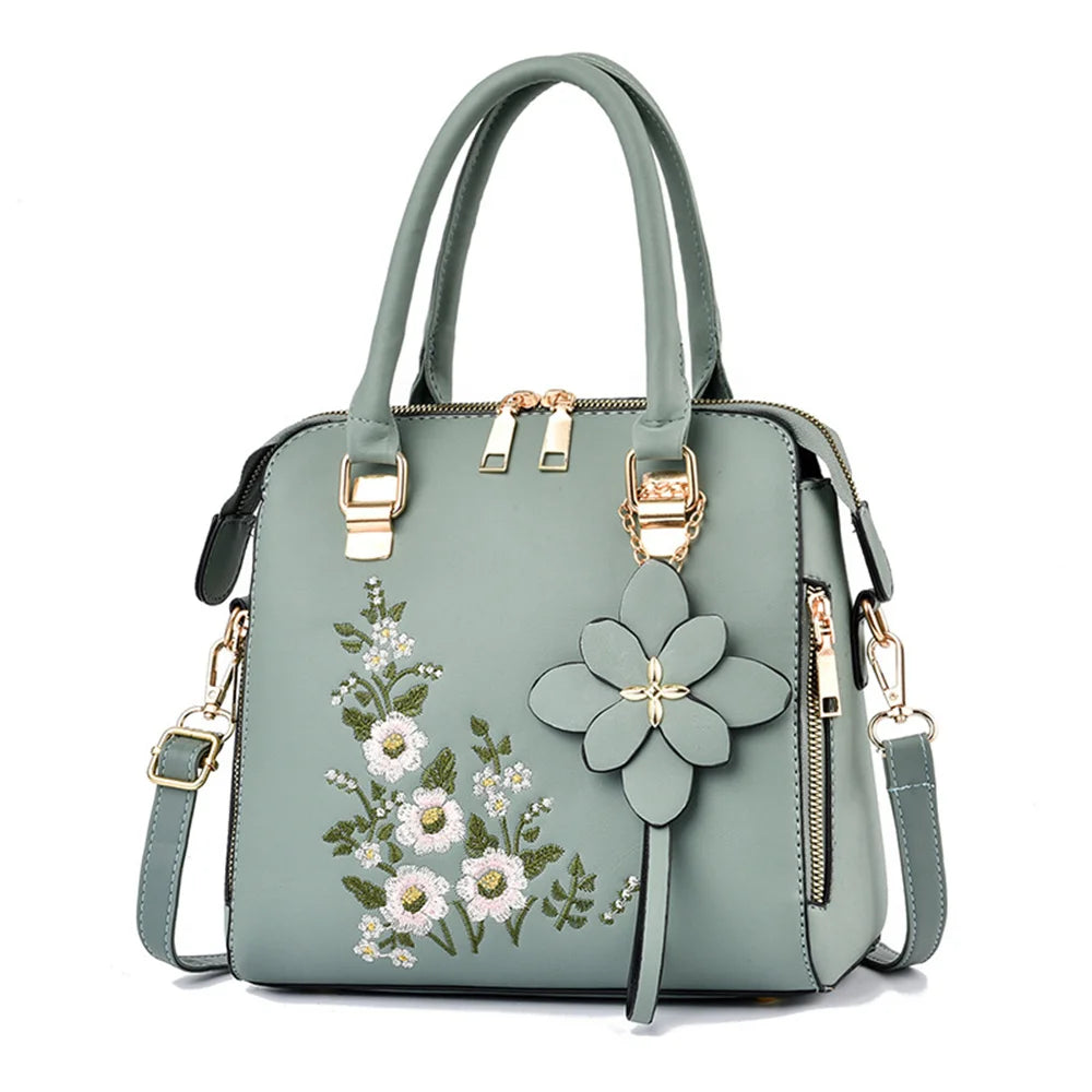 Embroidery Crossbody Handbag Leather Tote Clutch Purse Bag
