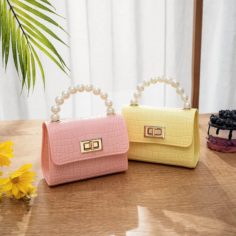 Crocodile Pattern Mini Bag with Pearl Handle