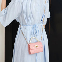 Crocodile Pattern Mini Bag with Pearl Handle