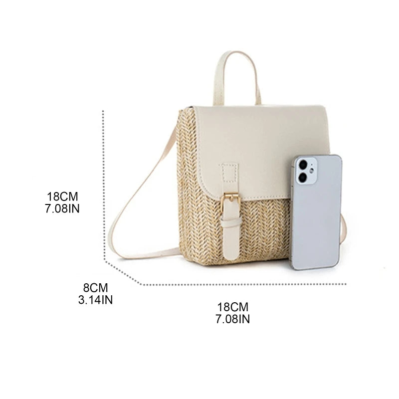 Women's Woven Double Buckle Small Backpack Casual Gift Bag