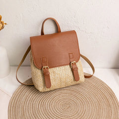 Women's Woven Double Buckle Small Backpack Casual Gift Bag