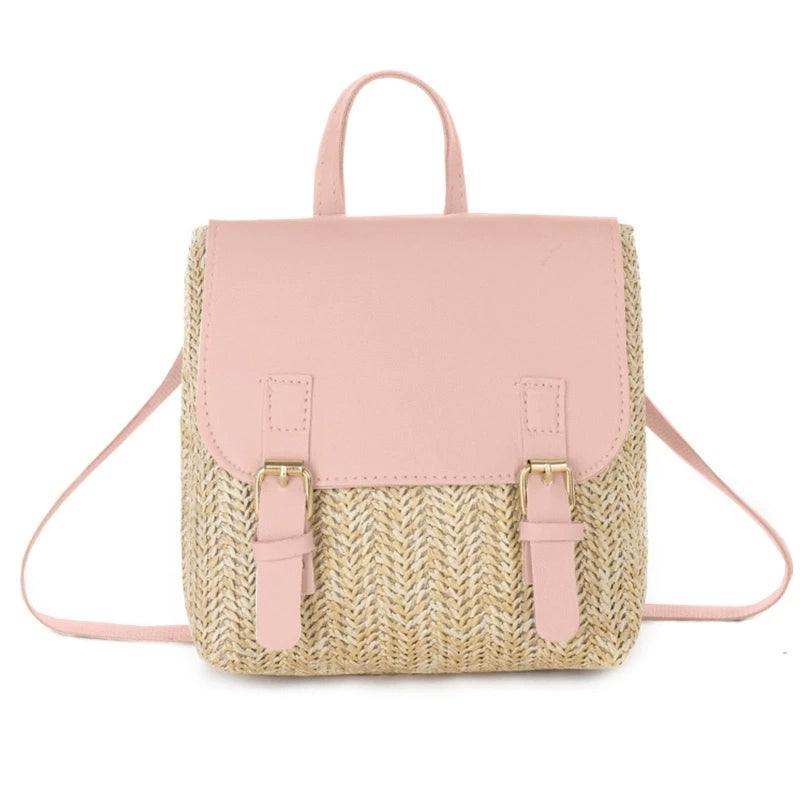 Women's Woven Double Buckle Small Backpack Casual Gift Bag