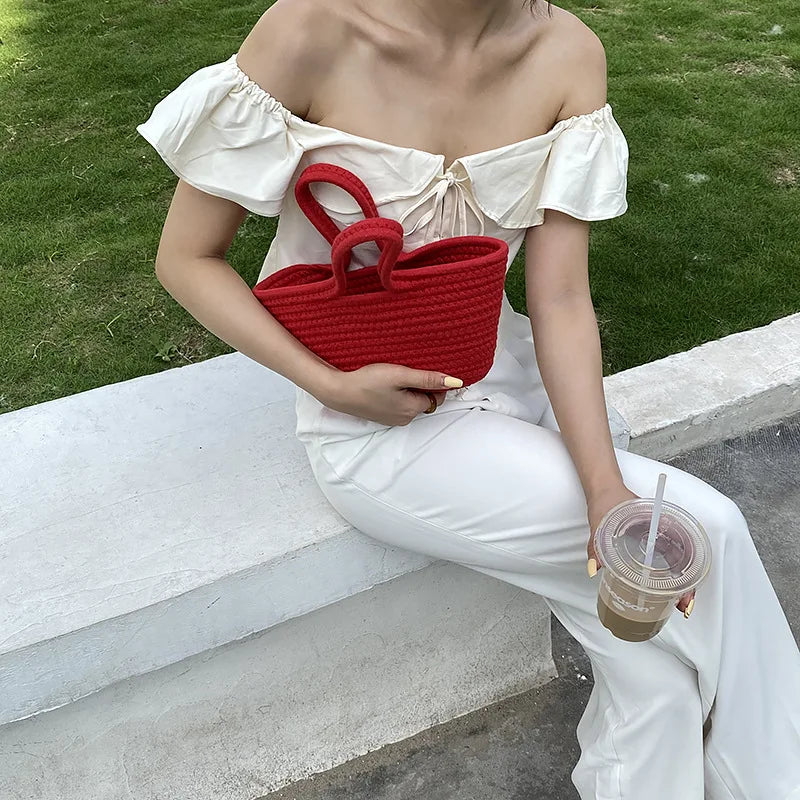Summer Woven Bag Shoulder Straw Basket Handbag