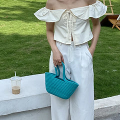 Summer Woven Bag Shoulder Straw Basket Handbag