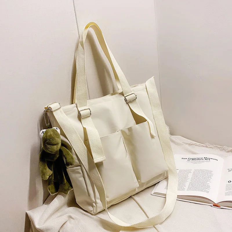 Women's Canvas Tote Bag Zipper Shoulder Handbag
