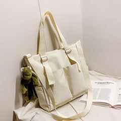 Women's Canvas Tote Bag Zipper Shoulder Handbag