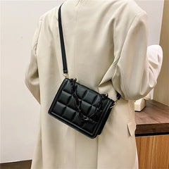 Checkered Small Square Bag with Acrylic Chain - Shoulder Bag