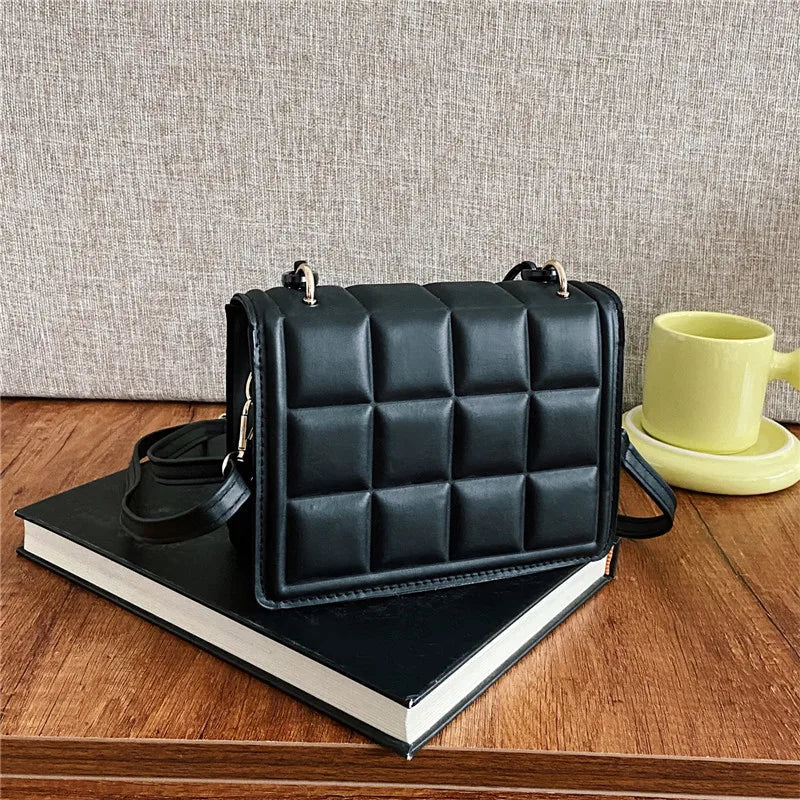 Checkered Square Bag with Acrylic Chain Decoration
