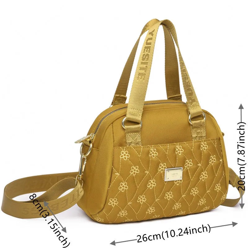 Women's Embroidered Crossbody Bag Nylon Travel Purse Lady Shoulder Handbag