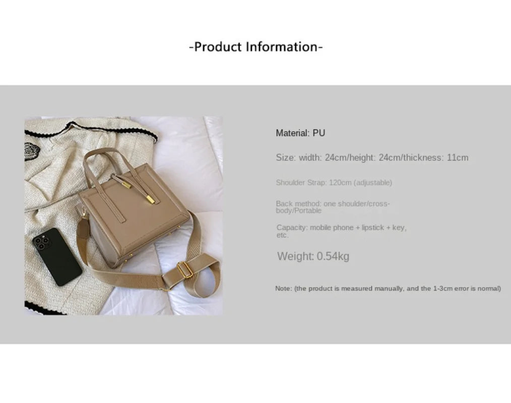 Women's PU Leather Shoulder Bag Cross Square Tote Handbag