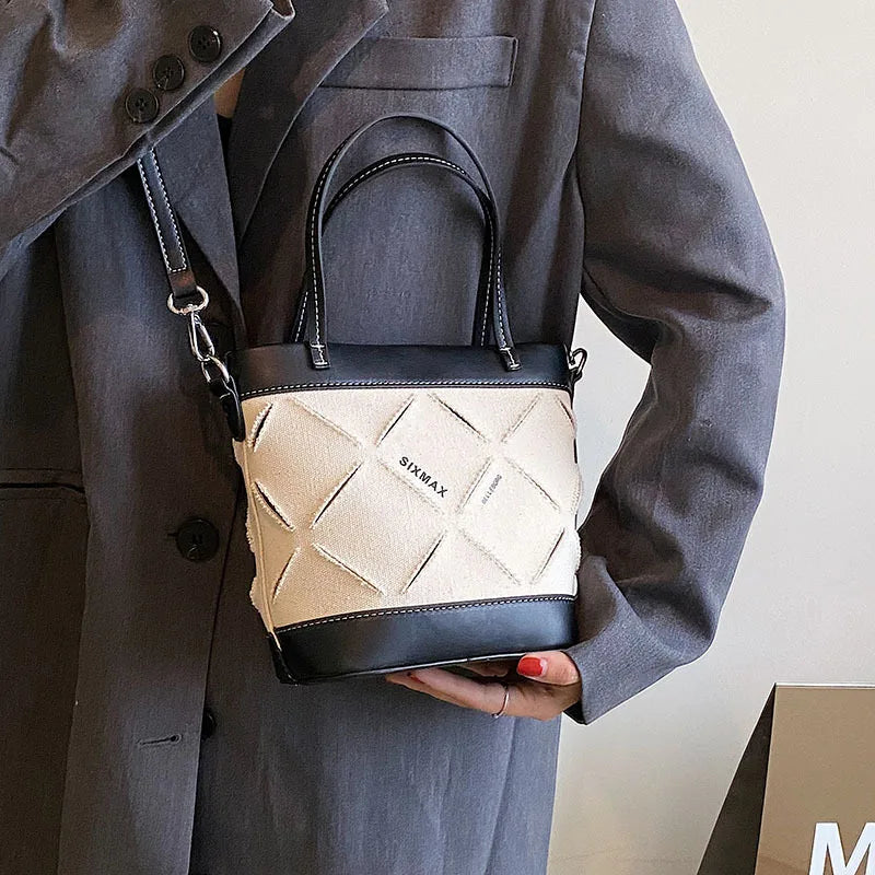 Canvas Shoulder Crossbody Bags Small Tote Bag Bucket Female Handbag