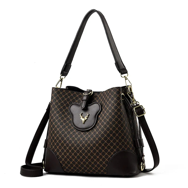Women's Bag Autumn Contrast Portable Bucket Bag Large Capacity