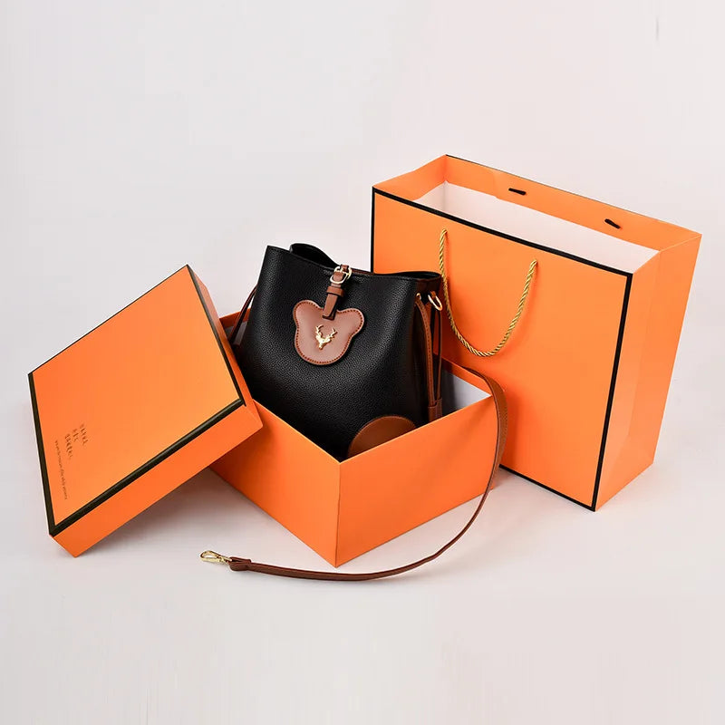 Women's Bag Autumn Contrast Portable Bucket Bag Large Capacity
