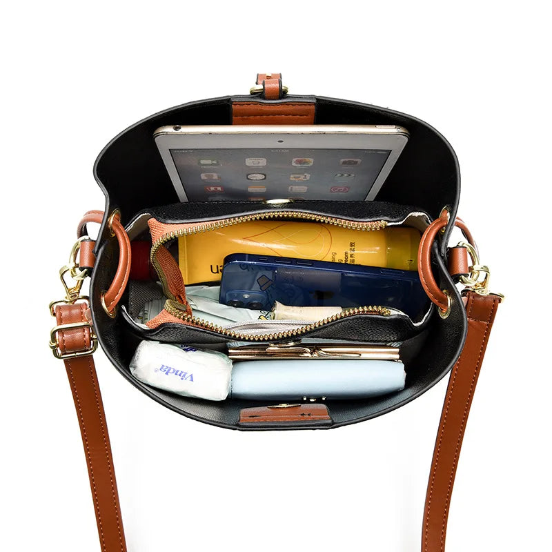 Women's Bag Autumn Contrast Portable Bucket Bag Large Capacity