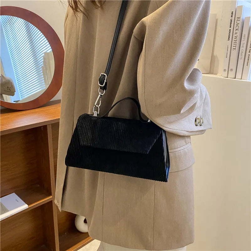 Corduroy Small Square Crossbody Bag for Women