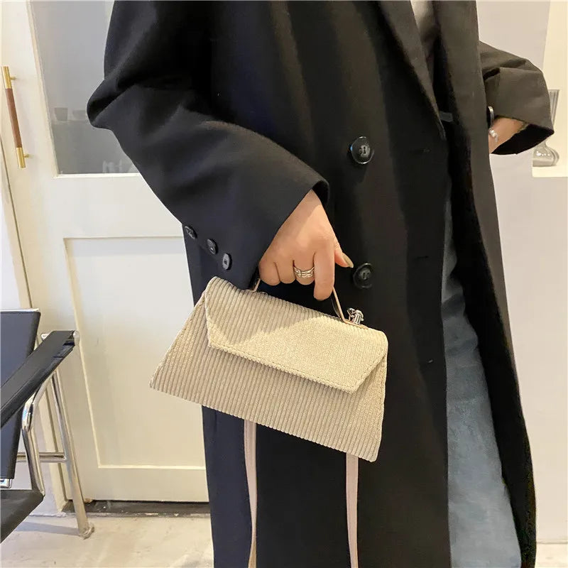 Corduroy Small Square Crossbody Bag for Women