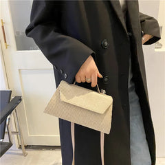 Corduroy Small Square Crossbody Bag for Women
