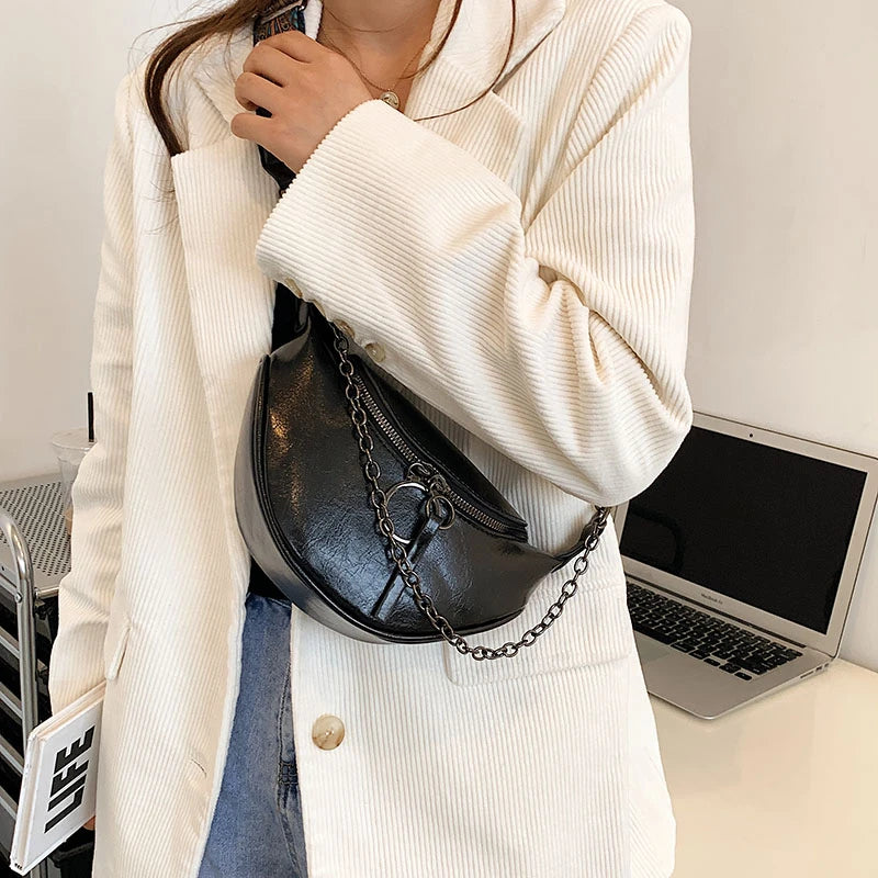 Women's Casual Crossbody Shoulder Bag Solid Leather Wave Packs