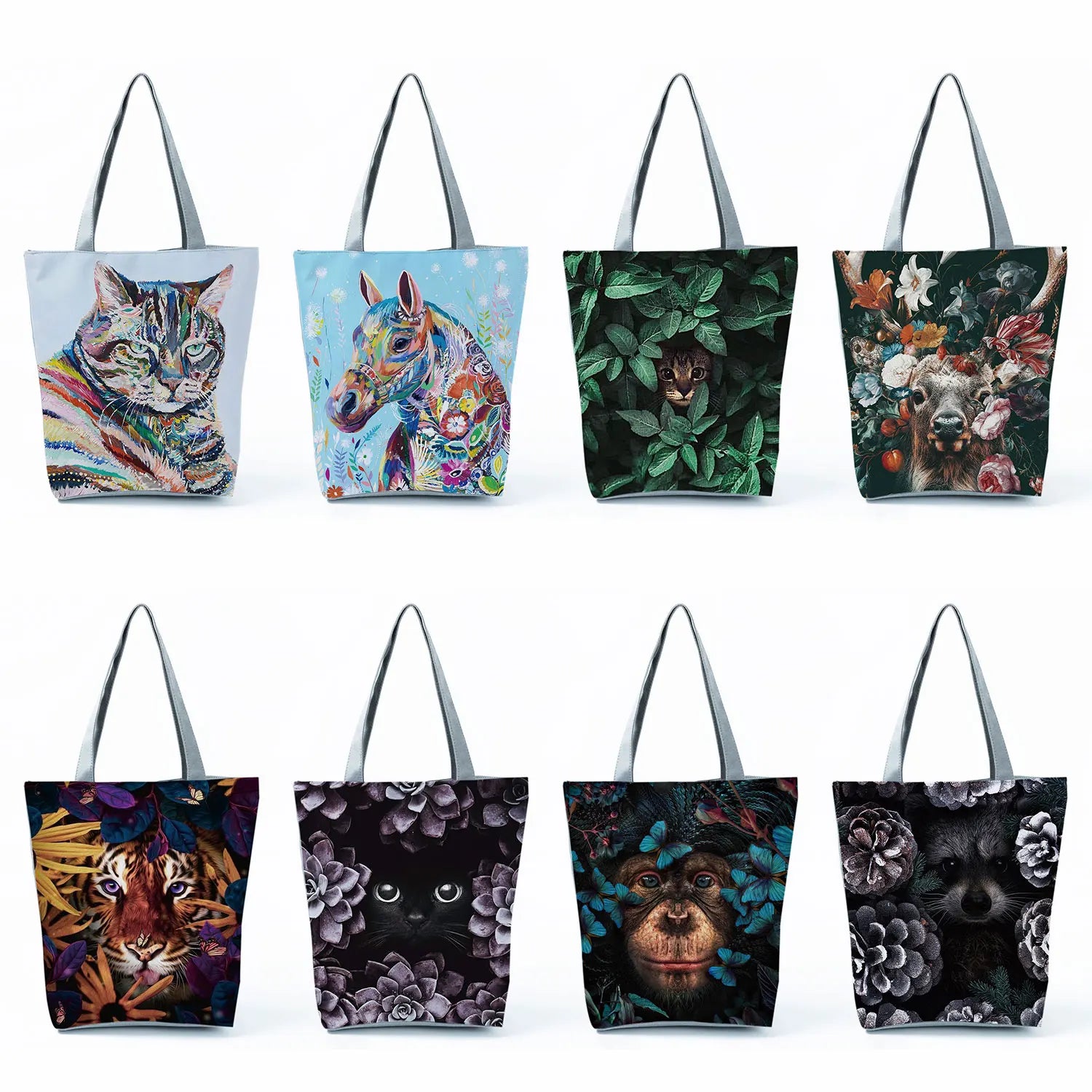 Cat Printed Shoulder Bag for Ladies Casual Large Capacity Tote