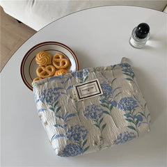 Women's Casual Canvas Shoulder Bag Flower Print Zipper Handbag