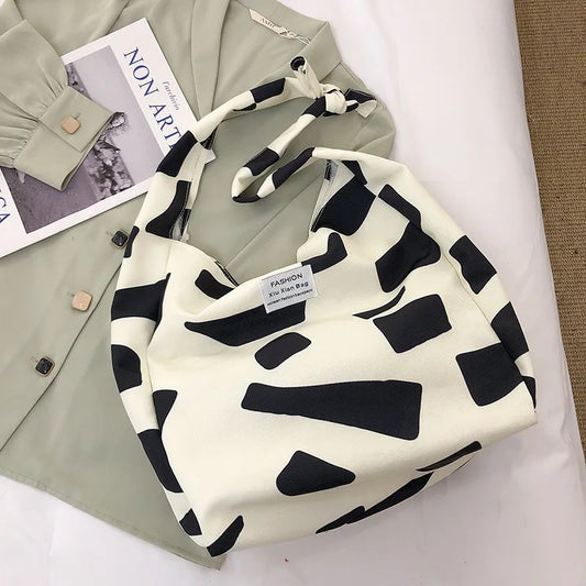 Casual Canvas Shoulder Bag Harajuku Zipper Print Handbag