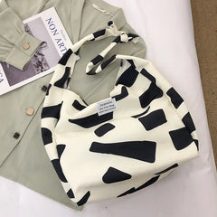 Women's Canvas Zipper Print Tote Bag Casual Large Capacity Shoulder Handbag