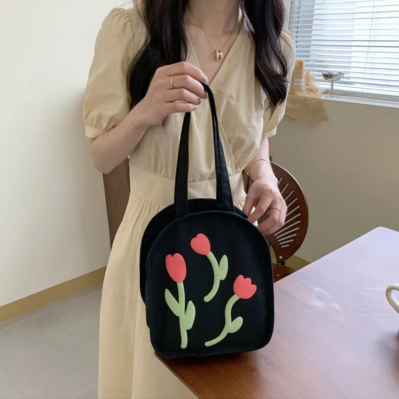 Casual Large Capacity Shoulder Bag Canvas Letter Harajuku Zipper Print