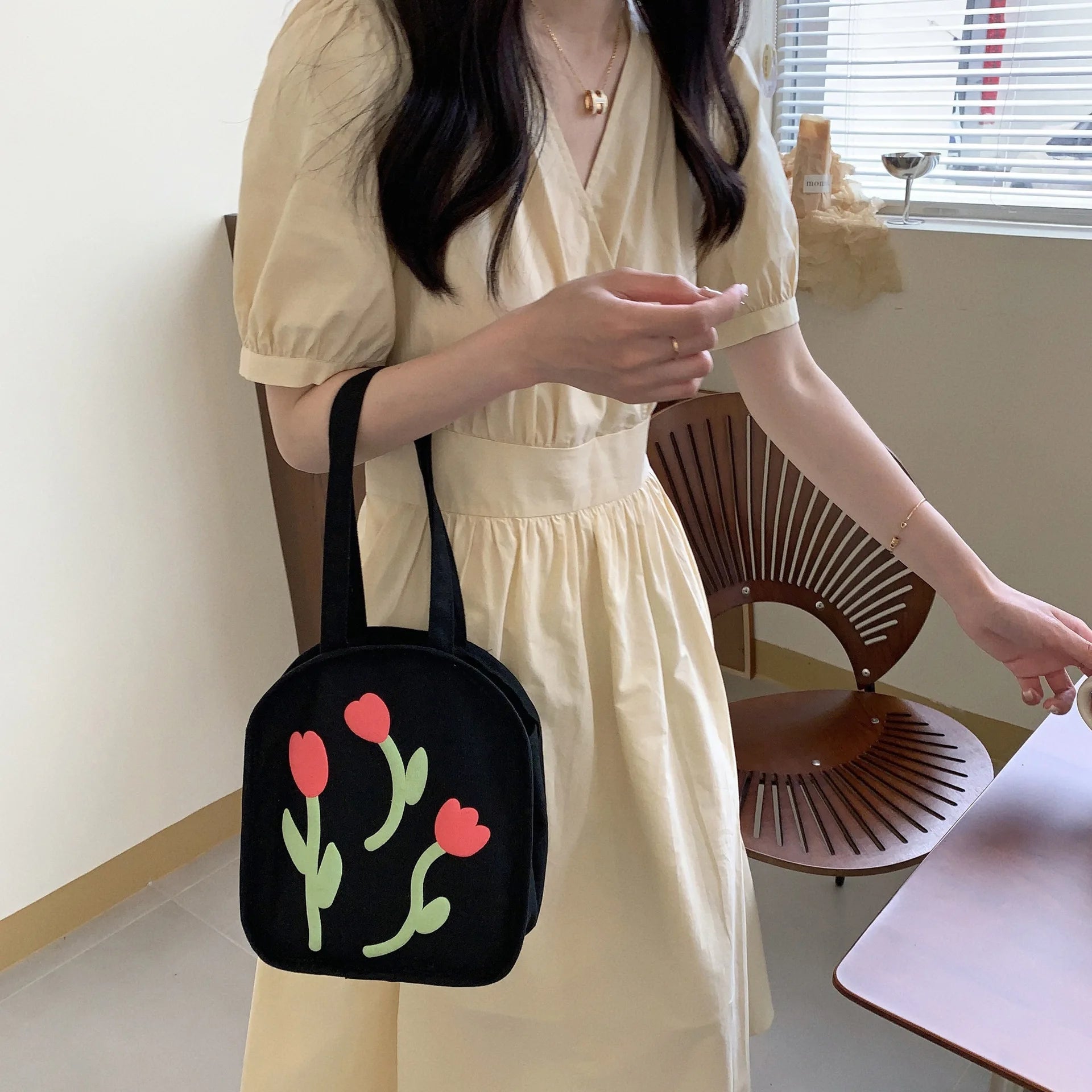 Casual Large Capacity Shoulder Bag Canvas Zipper Print Handbag