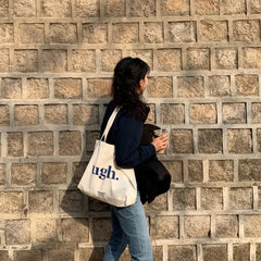 Print Letter Large Capacity Canvas Shoulder Bag Harajuku Zipper Handbags