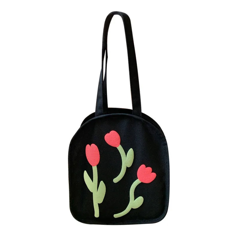 Casual Large Capacity Shoulder Bag Canvas Zipper Print Handbag