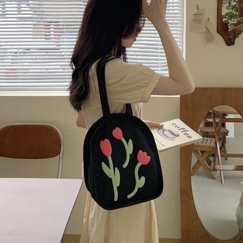 Casual Large Capacity Shoulder Bag Canvas Zipper Print Handbag
